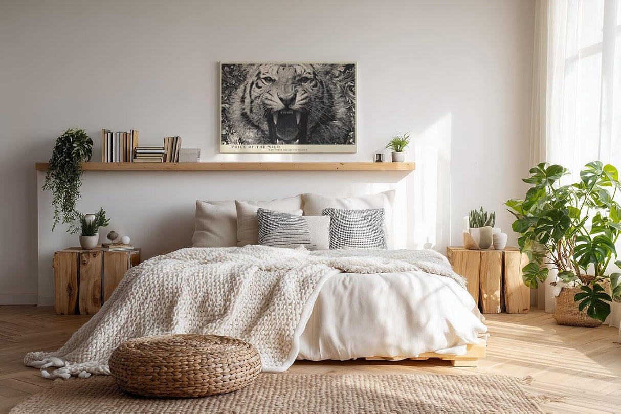 Paul Sinus Wandbild 120x80cm Tiger Portrait Schwarz Weiß Wildtier Kunst für Wohnzimmer Büro und Atelier