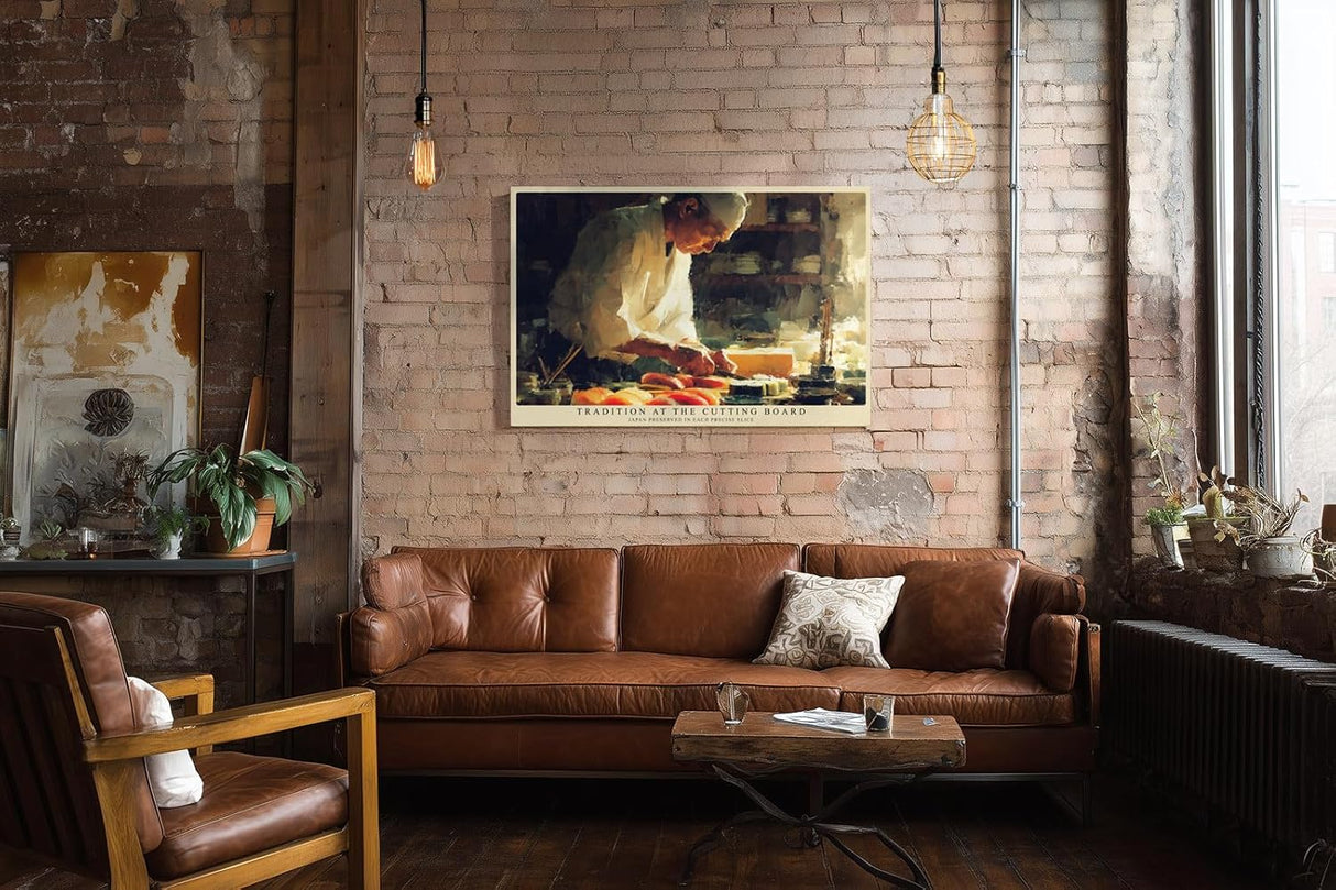 Paul Sinus Wandbild 120x80cm Tradition am Schneidebrett japanische Kochkunst atmosphaerisches Kuechenmotiv Kunstdruck fuer Kueche Restaurant und Essbereich