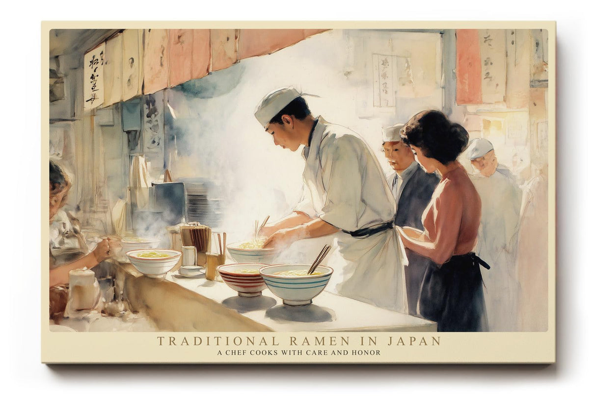 Paul Sinus Wandbild 120x80cm Traditionelle Ramen Küche – Japanische Kochszene mit authentischer Marktatmosphäre