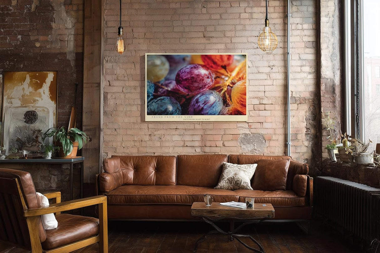 Paul Sinus Wandbild 120x80cm Trauben Makrofotografie bunt moderne Obst Kunst Kunstdruck grosses Wandbild 120x80cm frische Wanddekoration fuer Kueche Esszimmer Wohnzimmer