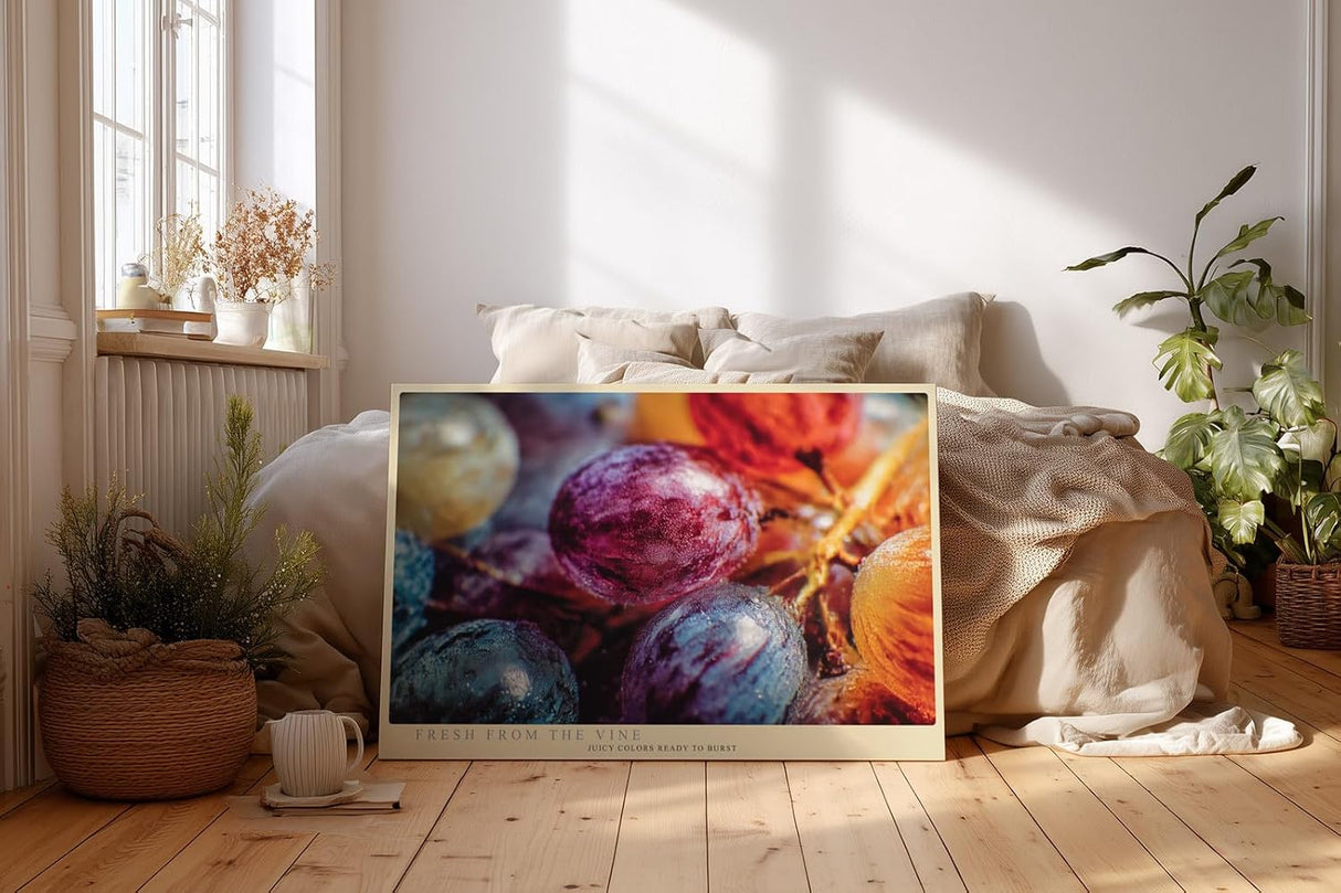Paul Sinus Wandbild 120x80cm Trauben Makrofotografie bunt moderne Obst Kunst Kunstdruck grosses Wandbild 120x80cm frische Wanddekoration fuer Kueche Esszimmer Wohnzimmer