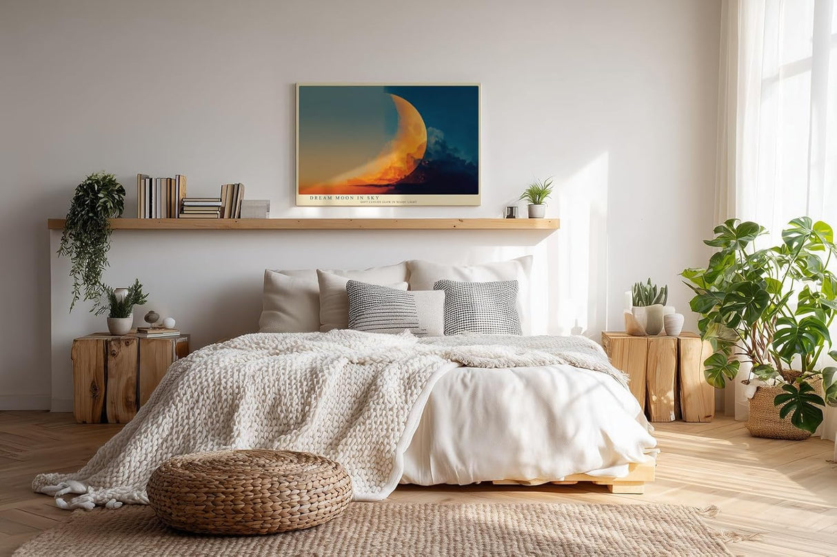 Paul Sinus Wandbild 120x80cm Traum Mond Himmel Wolken moderne kosmische Kunst Landschaft Kunstdruck stilvolle Wanddekoration fuer Wohnzimmer Schlafzimmer Büro