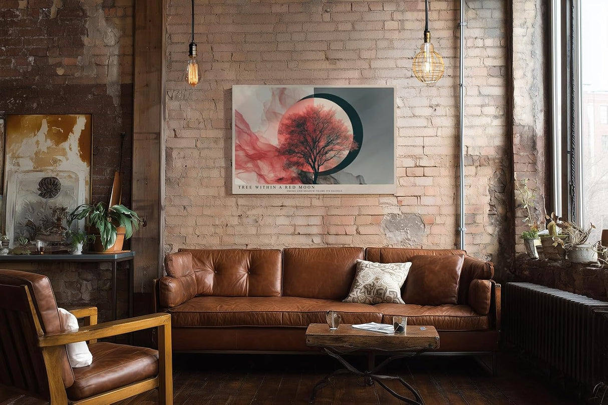 Paul Sinus Wandbild 120x80cm Tree Within a Red Moon moderner Baum mit rotem Mond abstrakte Natur Kunst Poster für Wohnzimmer Schlafzimmer