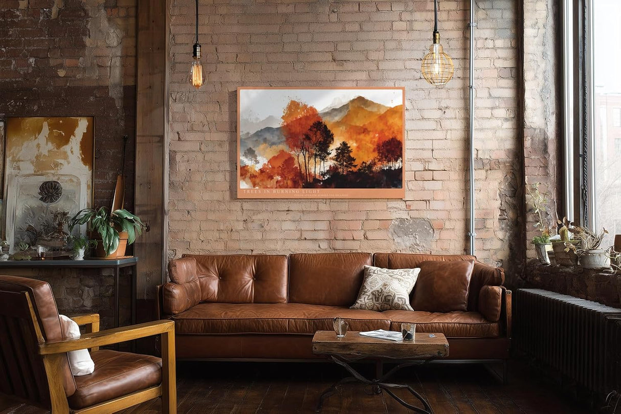 Paul Sinus Wandbild 120x80cm Trees in Burning Light Herbst Wald Landschaft Kunst Poster mit warmen Farben für Wohnzimmer Schlafzimmer Büro