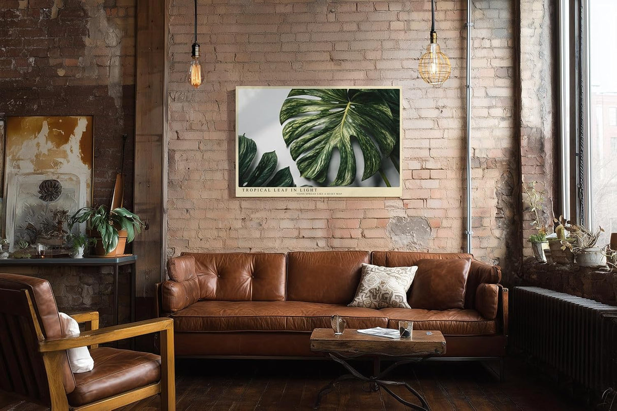 Paul Sinus Wandbild 120x80cm Tropical Leaf in Light tropisches Monstera Blatt botanische Natur Fotokunst modernes Pflanzen Poster für Wohnzimmer Büro