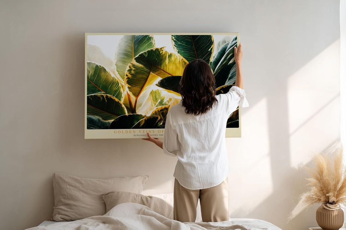 Paul Sinus Wandbild 120x80cm Tropische Blaetter Sonnenlicht botanische Kunst Wanddekoration grüne Pflanzen Naturmotiv Wohnzimmer Schlafzimmer
