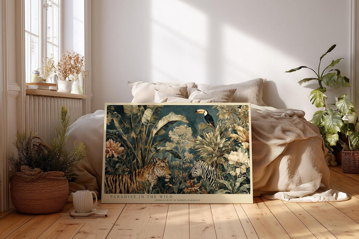 Paul Sinus Wandbild 120x80cm Tropischer Dschungel Tiere Kunst LeinWandbild 120x80cm Exotische Natur Wanddekoration