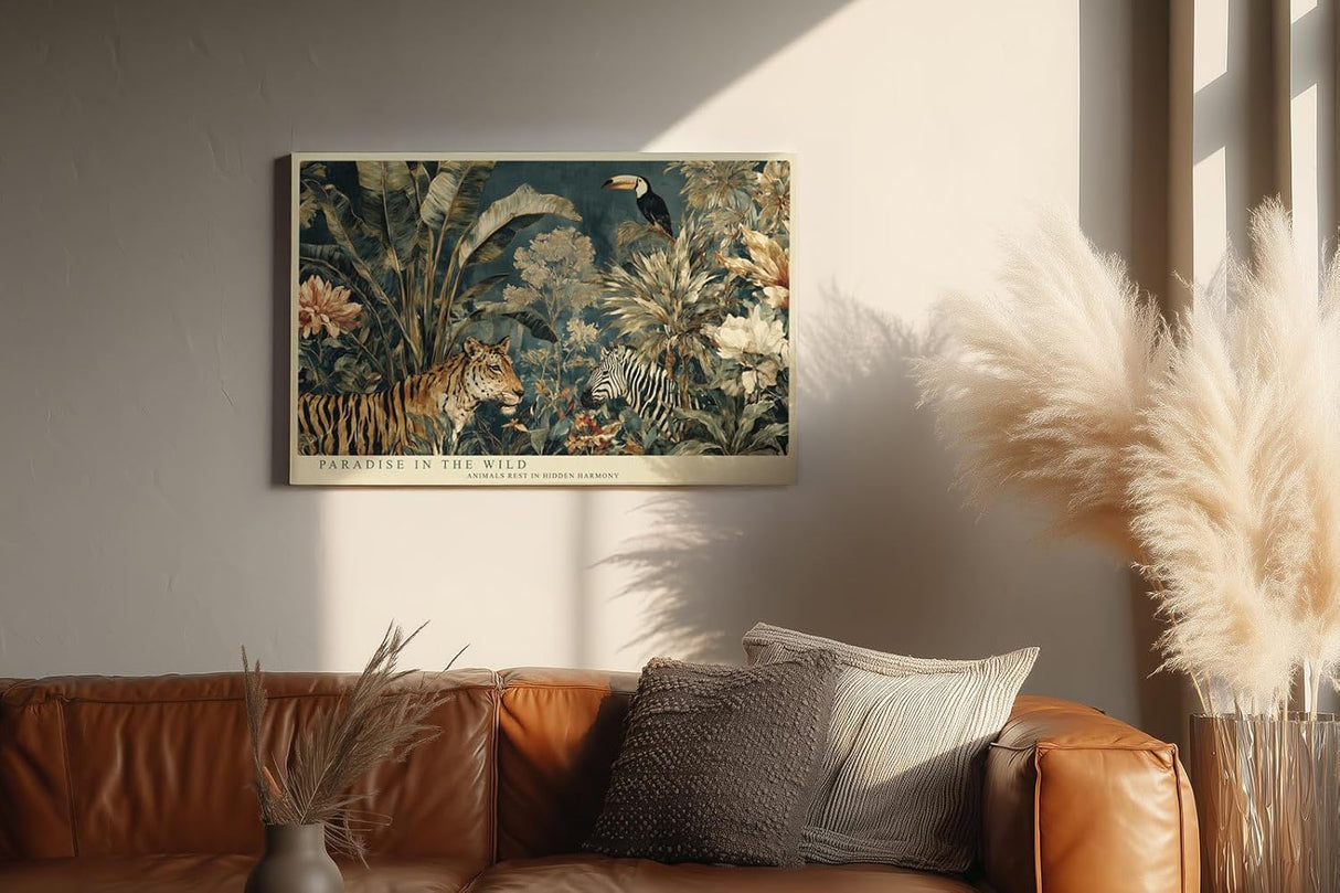 Paul Sinus Wandbild 120x80cm Tropischer Dschungel Tiere Kunst LeinWandbild 120x80cm Exotische Natur Wanddekoration