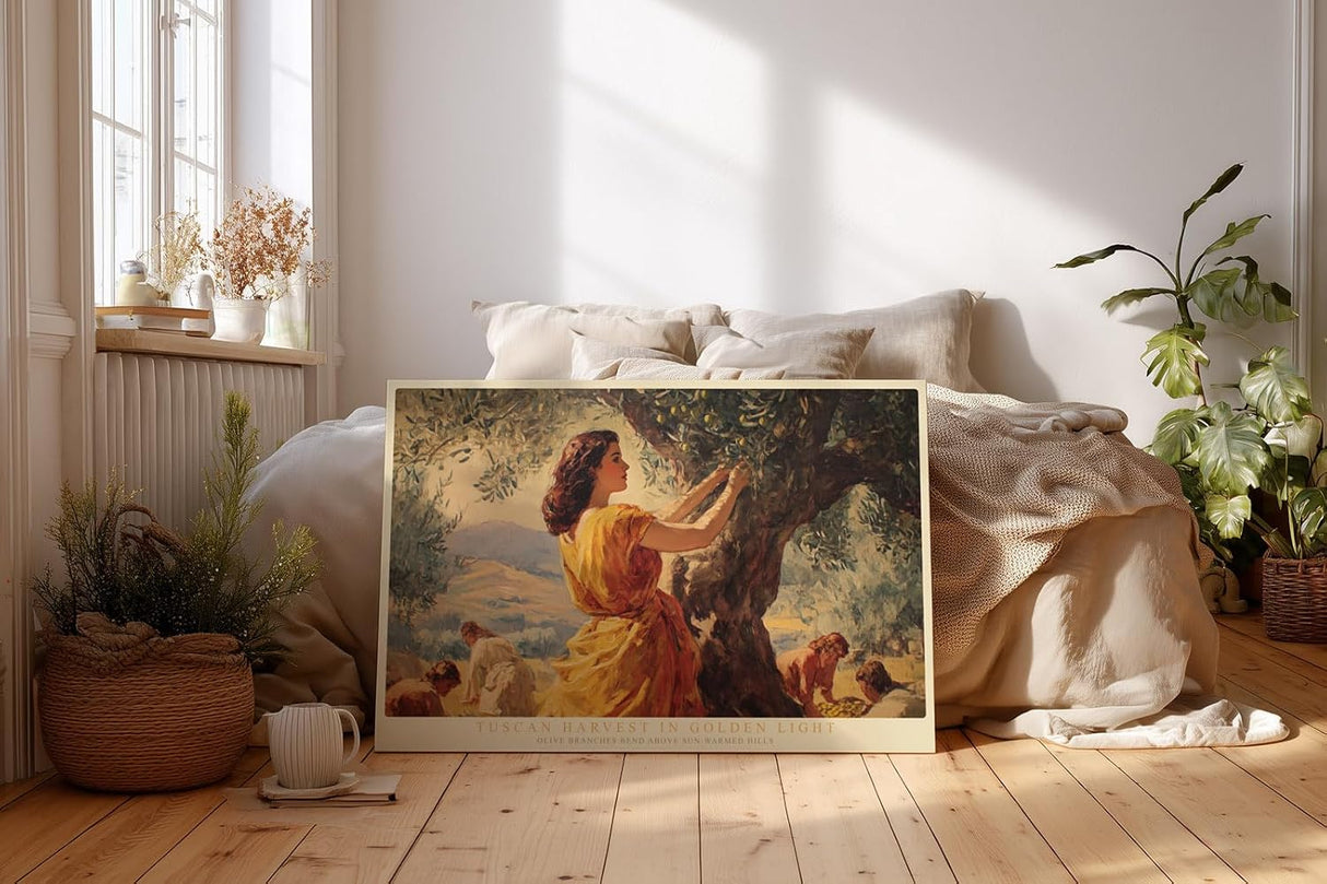 Paul Sinus Wandbild 120x80cm Tuscan Harvest in Golden Light mediterrane Olivenernte Landschaft Kunst Poster für Wohnzimmer Küche