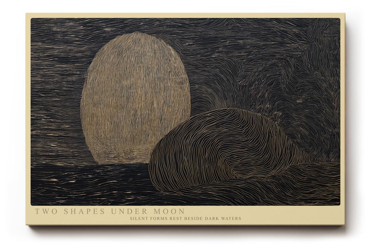 Paul Sinus Wandbild 120x80cm Two Shapes under Moon abstrakte Nachtlandschaft mit Mond moderne Minimal Kunst Poster für Wohnzimmer Büro