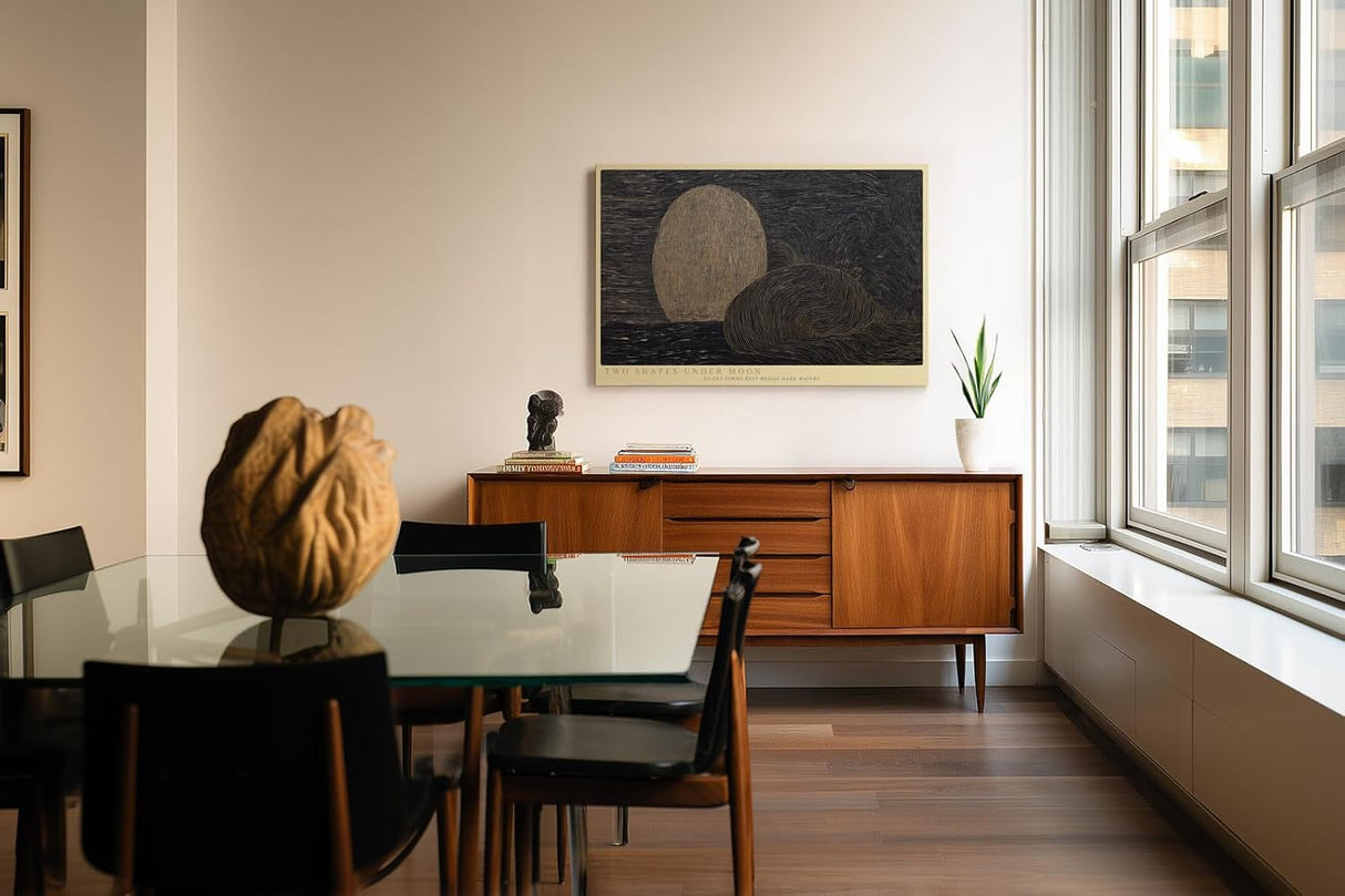 Paul Sinus Wandbild 120x80cm Two Shapes under Moon abstrakte Nachtlandschaft mit Mond moderne Minimal Kunst Poster für Wohnzimmer Büro