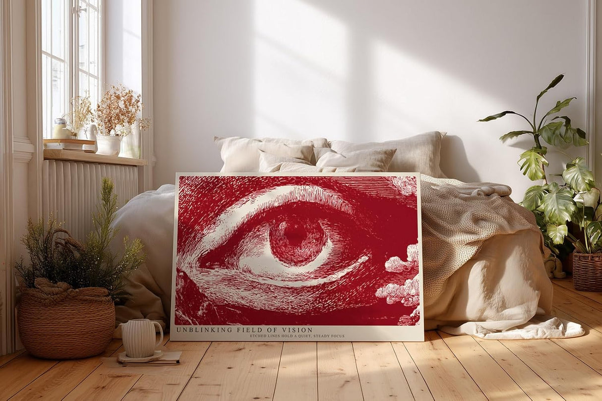 Paul Sinus Wandbild 120x80cm Unblinking Field of Vision Abstraktes Auge Grafik Kunst in Rot Moderne Illustration fuer Wohnzimmer und Büro