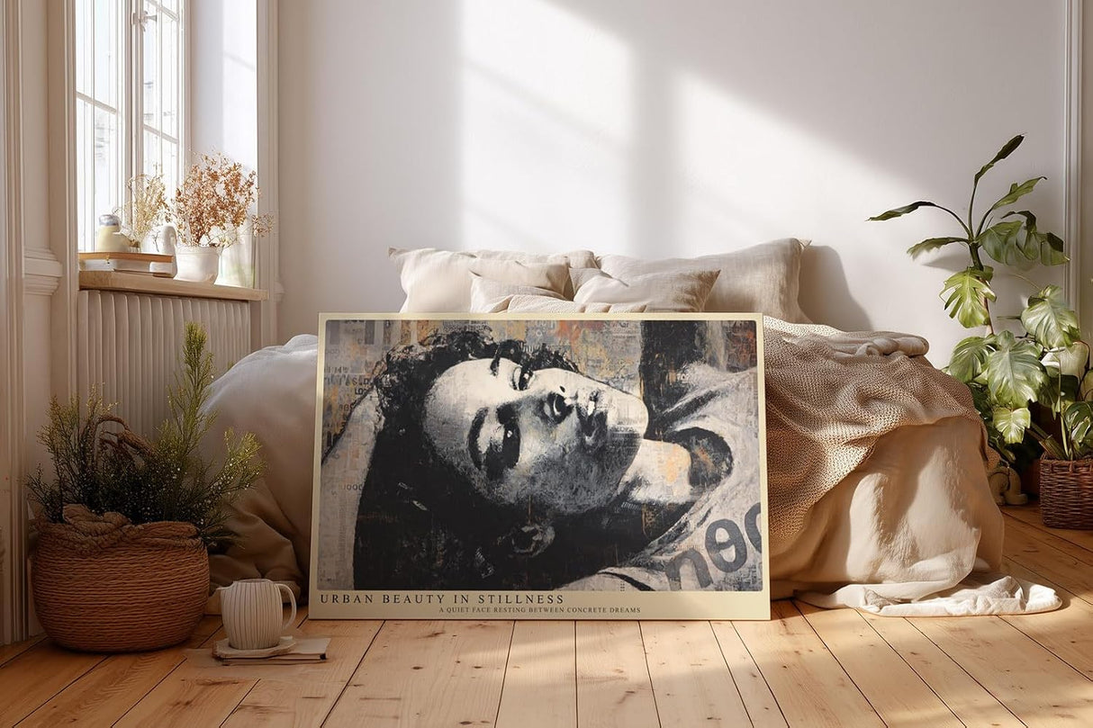 Paul Sinus Wandbild 120x80cm Urbanes Frauenportrait in moderner Street Art Aesthetik Kunst in Grau Beige und Schwarz