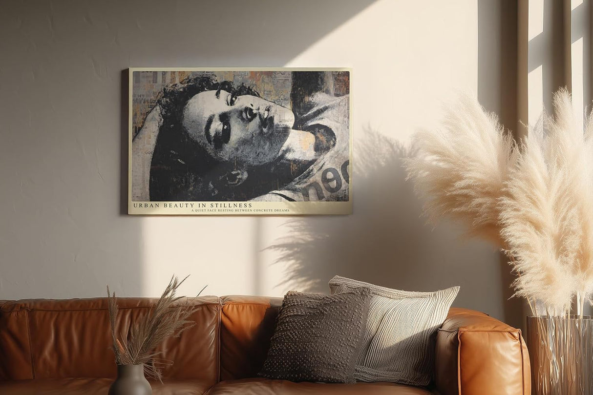 Paul Sinus Wandbild 120x80cm Urbanes Frauenportrait in moderner Street Art Aesthetik Kunst in Grau Beige und Schwarz