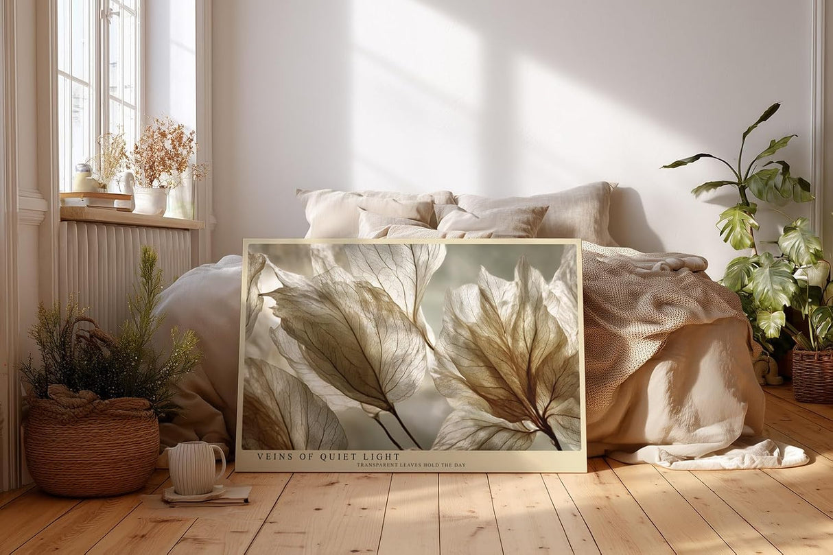Paul Sinus Wandbild 120x80cm Veins of Quiet Light transparente Blätter Makro Natur Fotokunst in warmen Naturtönen Poster für Wohnzimmer Schlafzimmer