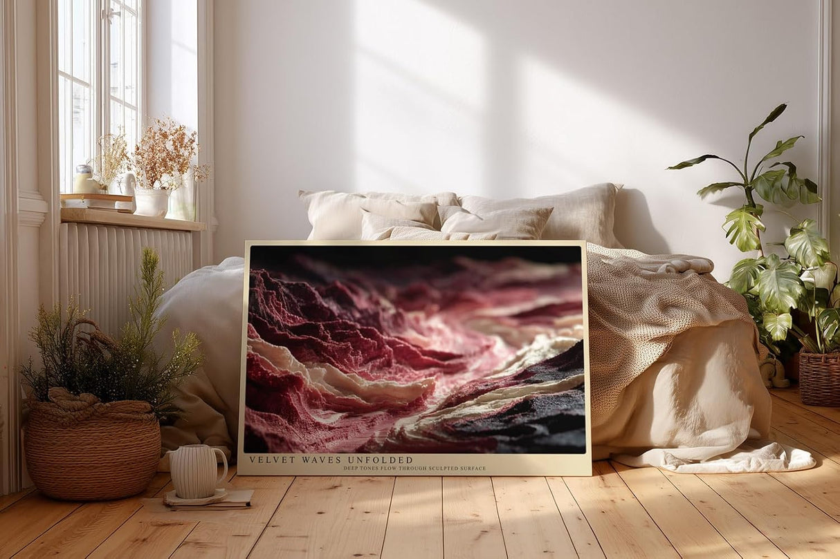 Paul Sinus Wandbild 120x80cm Velvet Waves Unfolded Abstrakte Struktur Kunst in Rot und Creme Modernes Kunstbild fuer Wohnzimmer und Büro