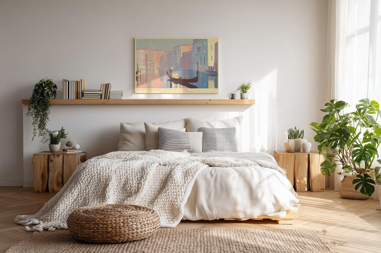 Paul Sinus Wandbild 120x80cm Venedig Gondel Pastell Illustration Romantische Stadtlandschaft Kunst für Wohnzimmer Schlafzimmer Büro