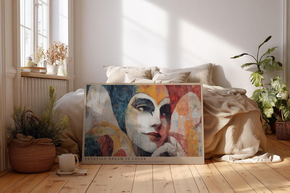 Paul Sinus Wandbild 120x80cm venezianische Maske Frauenportrait bunt modern Kunst Kunstdruck grosses Wandbild 120x80cm elegante Wanddekoration fuer Wohnzimmer Büro