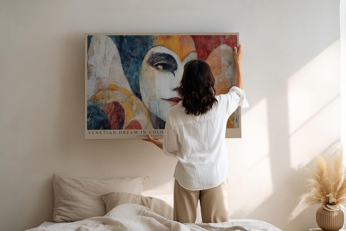 Paul Sinus Wandbild 120x80cm venezianische Maske Frauenportrait bunt modern Kunst Kunstdruck grosses Wandbild 120x80cm elegante Wanddekoration fuer Wohnzimmer Büro