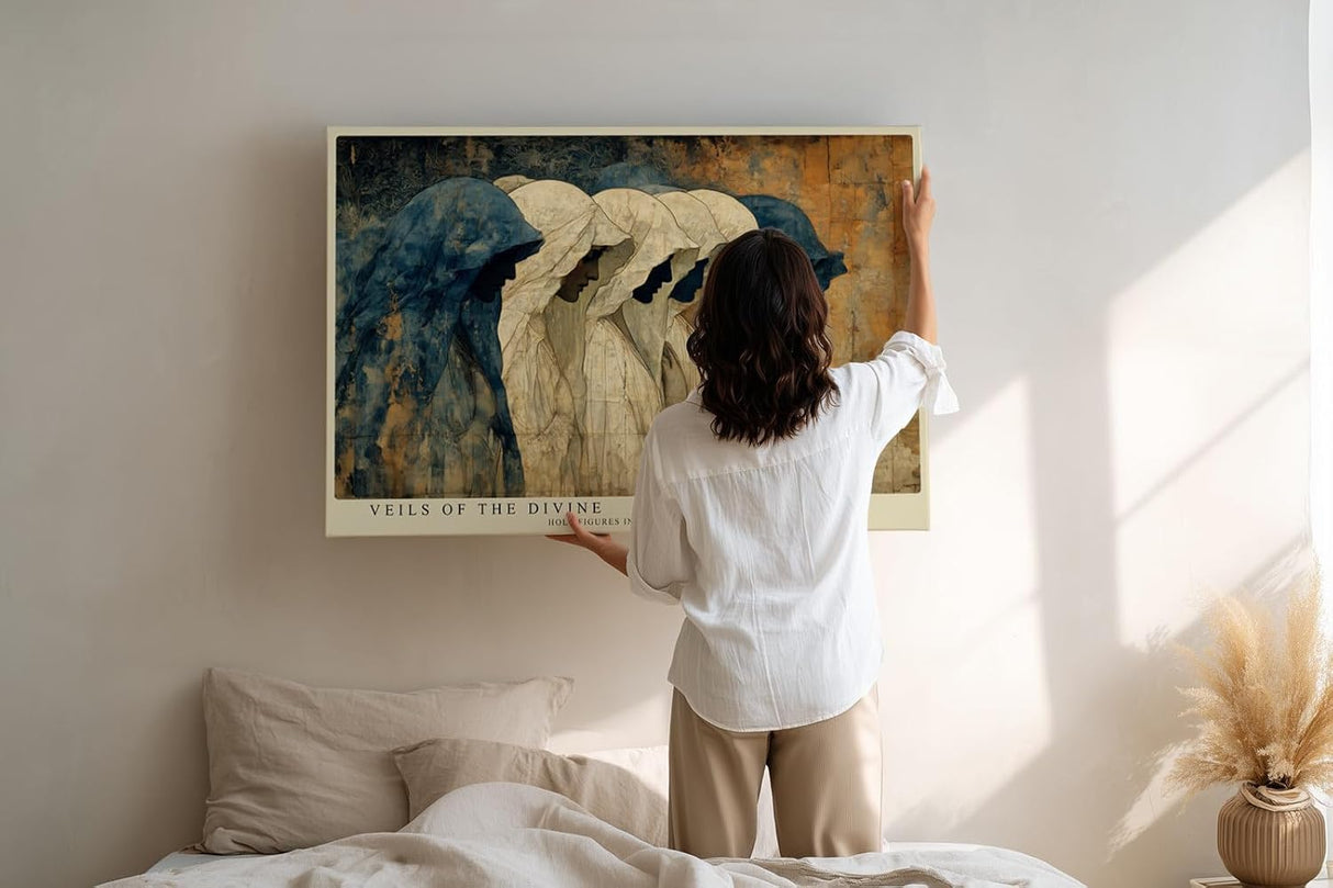 Paul Sinus Wandbild 120x80cm Verschleierte Figuren in Reihe – Mystische Komposition mit spiritueller Symbolik