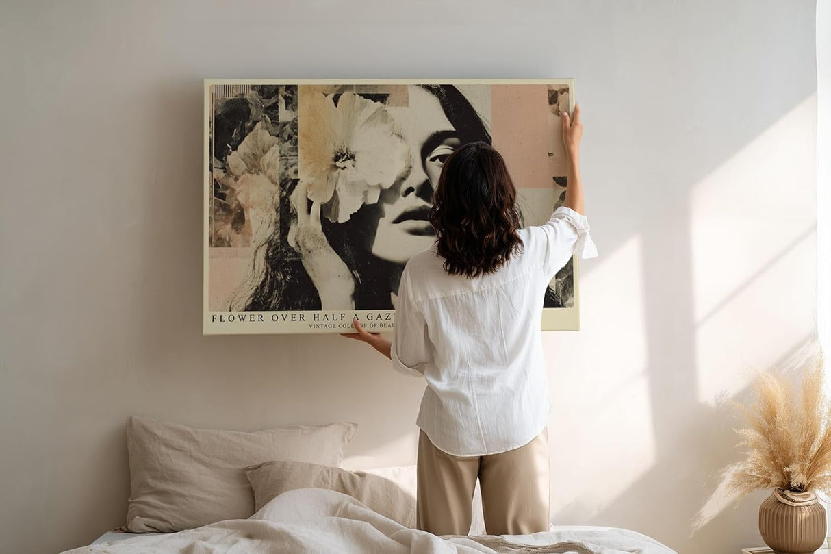 Paul Sinus Wandbild 120x80cm Vintage Frauenportrait Blumen Collage moderne Kunst Wanddekoration Wohnzimmer Schlafzimmer
