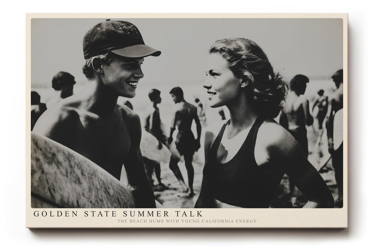 Paul Sinus Wandbild 120x80cm Vintage Strand Szene Surfer Sommer Fotografie Schwarz Weiss moderne Retro Wanddekoration