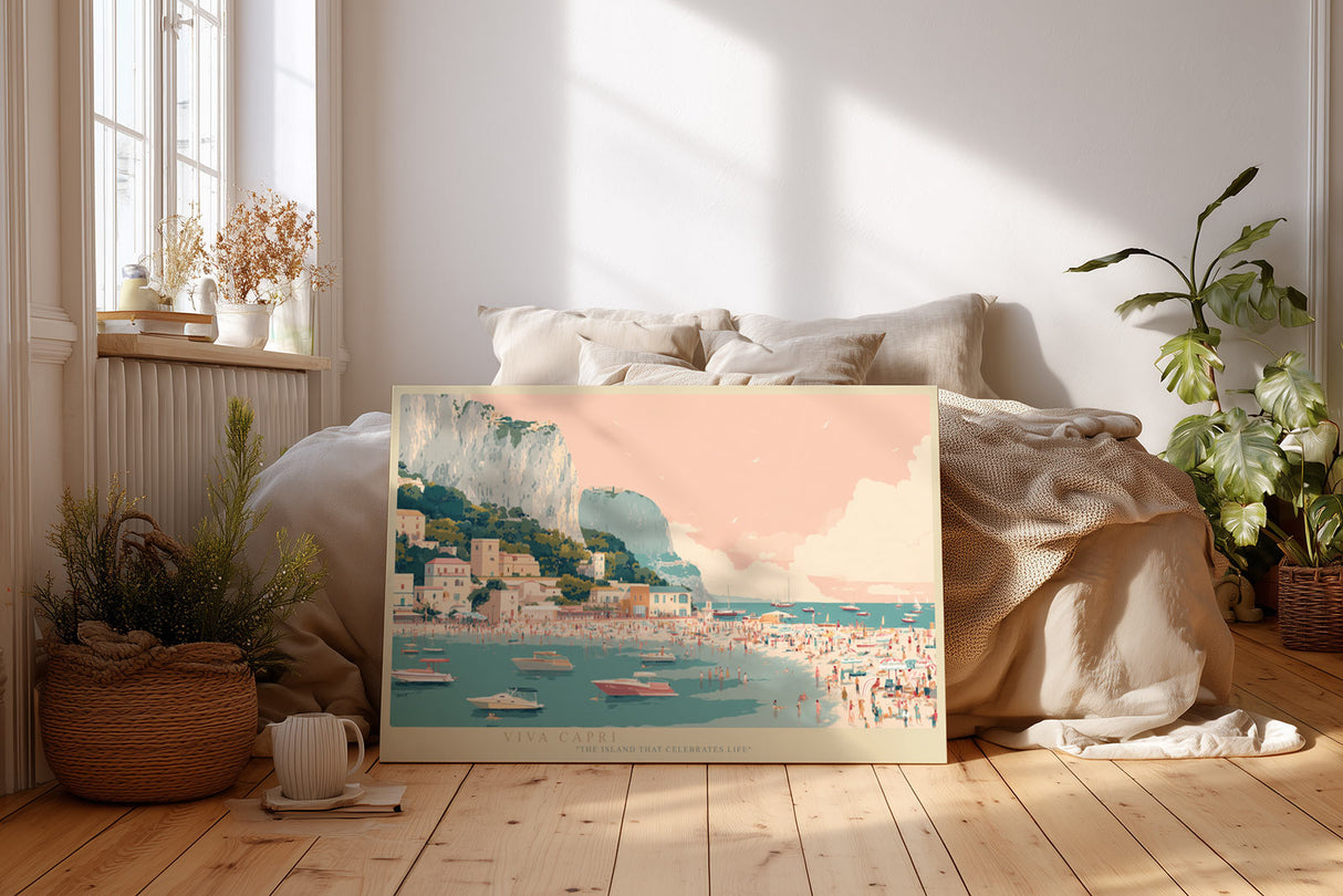 Paul Sinus Wandbild Viva Capri mediterranes Landschaftsmotiv mit Blick auf den Hafen von Capri in sanften Pastellfarben für moderne und sommerliche Räume