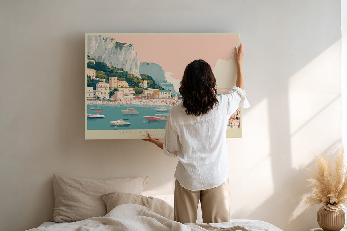 Paul Sinus Wandbild Viva Capri mediterranes Landschaftsmotiv mit Blick auf den Hafen von Capri in sanften Pastellfarben für moderne und sommerliche Räume