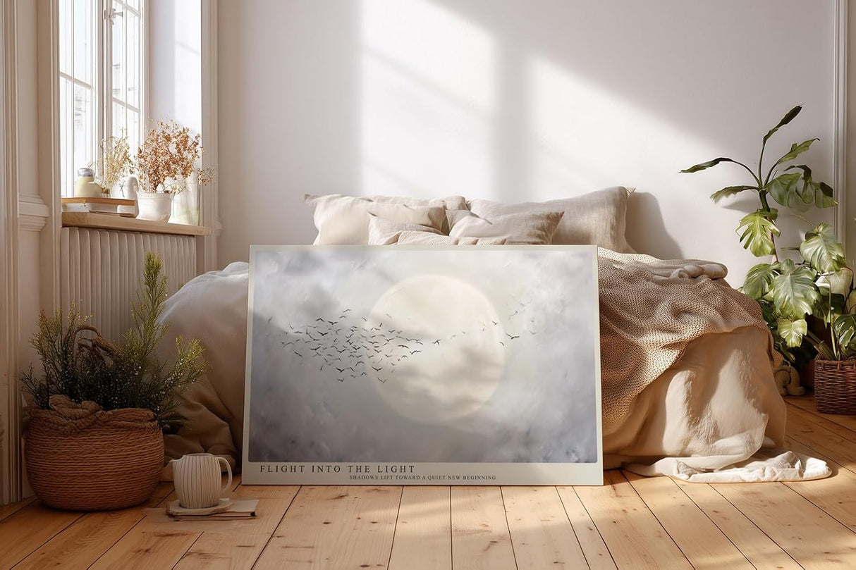 Paul Sinus Wandbild 120x80cm Voegel vor Mond minimalistische Himmelslandschaft ruhige Natur Kunst stilvolle Wanddekoration fuer Wohnzimmer Büro
