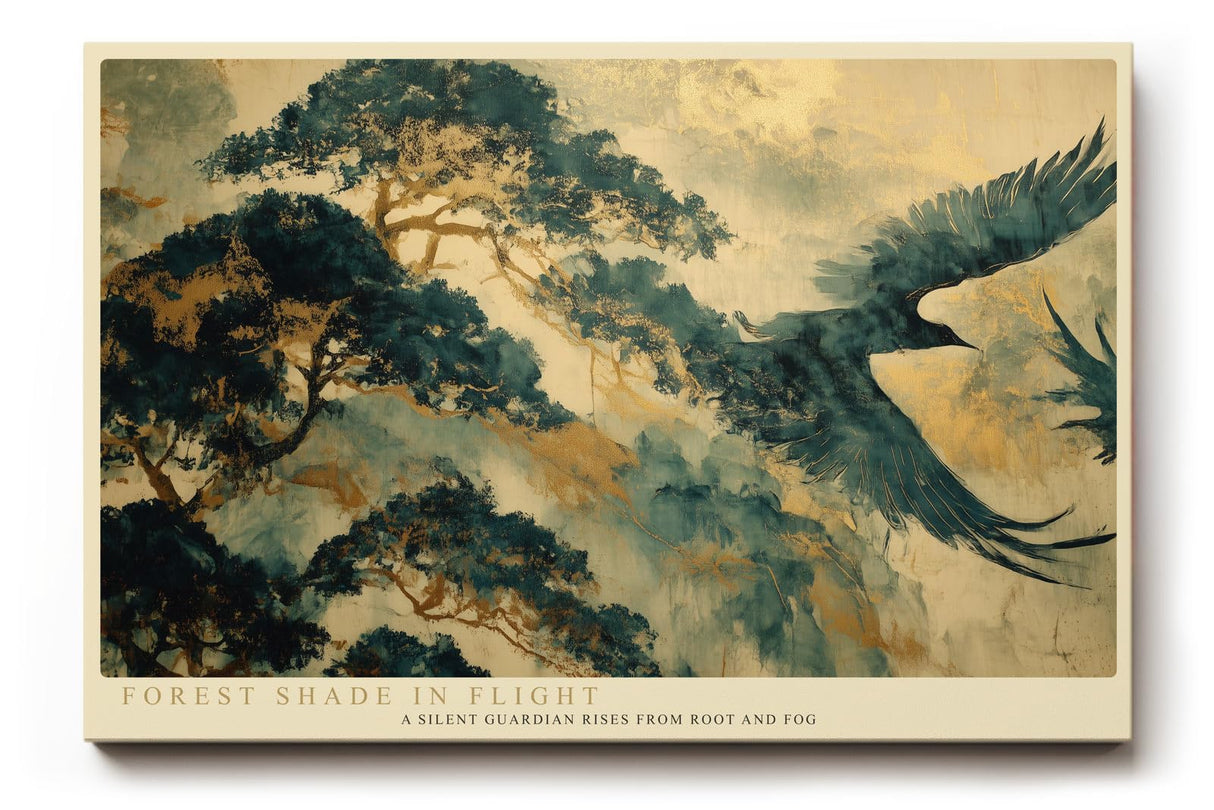 Paul Sinus Wandbild 120x80cm Vogel im Flug Asiatische Landschaft Kunstmotiv Baum und Nebel Natur Szene