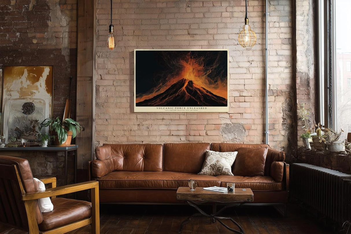 Paul Sinus Wandbild 120x80cm Vulkan Ausbruch dramatische Natur Illustration Lava Feuer Kunstbild mit intensiven Farben moderne Wanddekoration für Wohnzimmer Büro Atelier