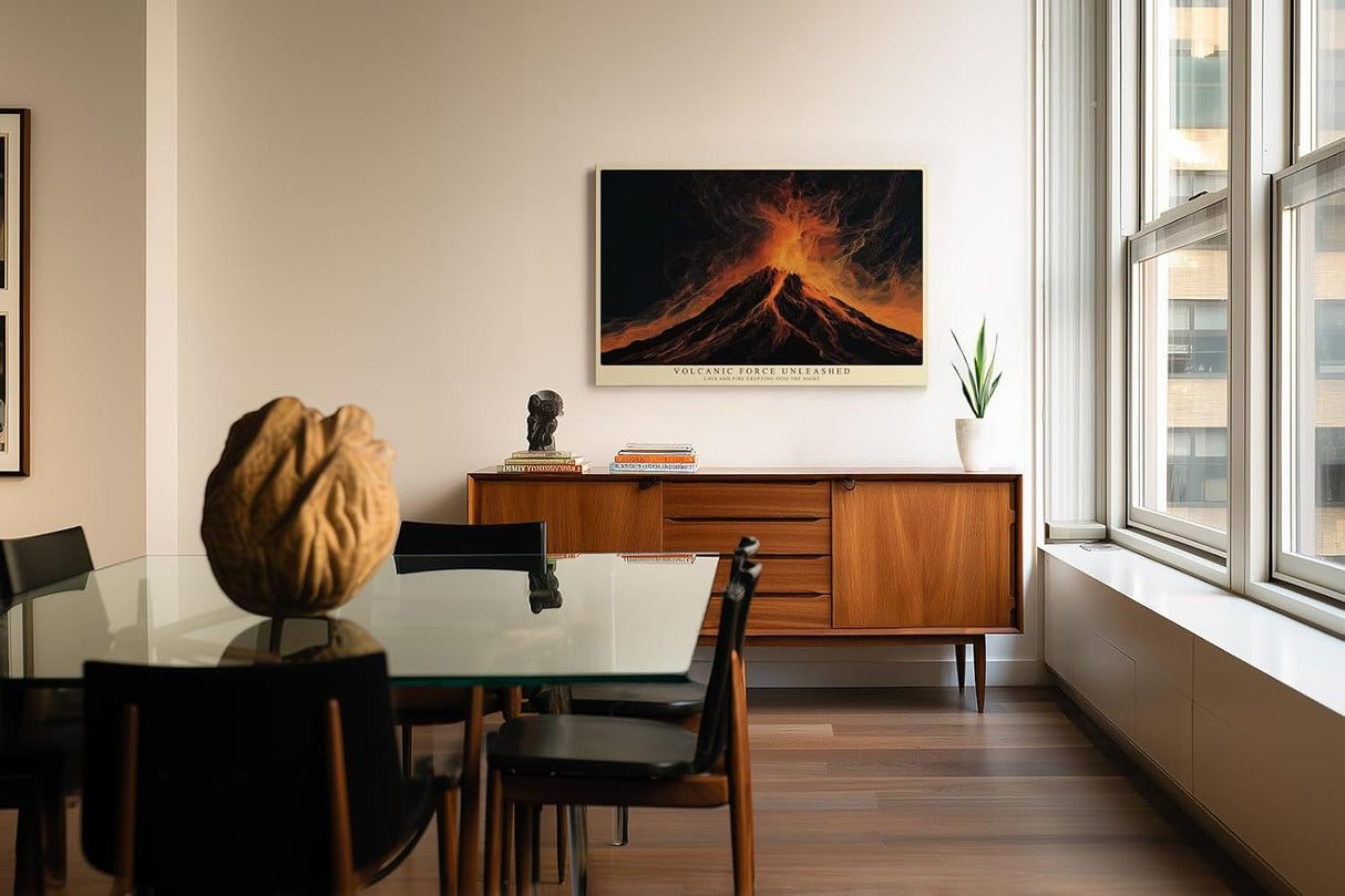Paul Sinus Wandbild 120x80cm Vulkan Ausbruch dramatische Natur Illustration Lava Feuer Kunstbild mit intensiven Farben moderne Wanddekoration für Wohnzimmer Büro Atelier