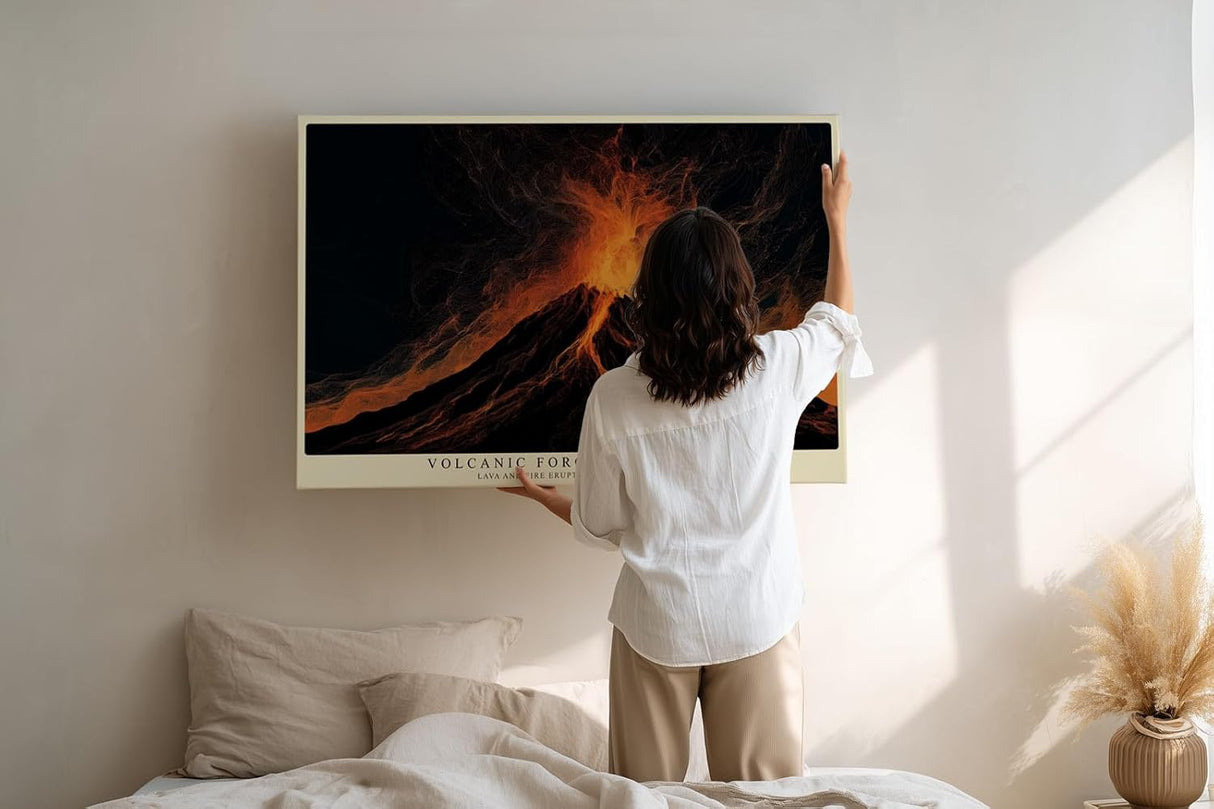 Paul Sinus Wandbild 120x80cm Vulkan Ausbruch dramatische Natur Illustration Lava Feuer Kunstbild mit intensiven Farben moderne Wanddekoration für Wohnzimmer Büro Atelier