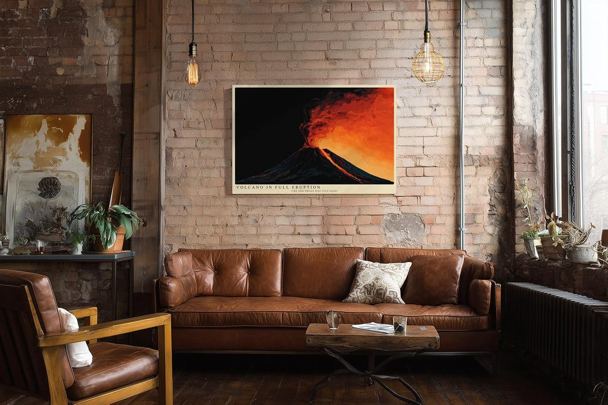 Paul Sinus Wandbild 120x80cm Vulkan Ausbruch dramatische Natur Landschaft Feuer Lava moderne Naturkunst Kunstdruck Wanddekoration fuer Wohnzimmer Büro