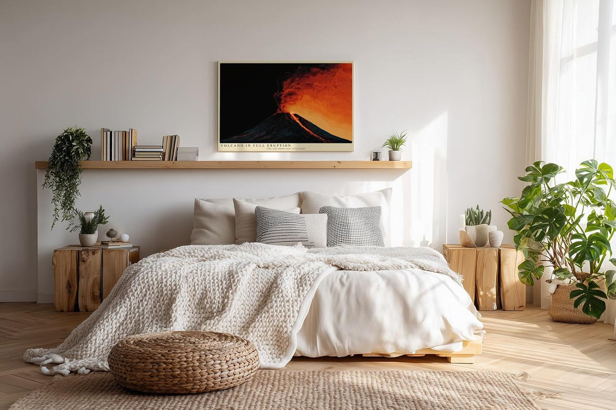Paul Sinus Wandbild 120x80cm Vulkan Ausbruch dramatische Natur Landschaft Feuer Lava moderne Naturkunst Kunstdruck Wanddekoration fuer Wohnzimmer Büro