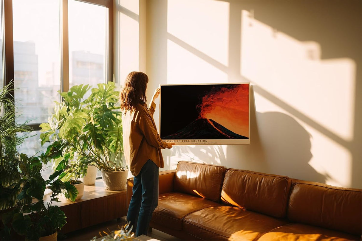 Paul Sinus Wandbild 120x80cm Vulkan Ausbruch dramatische Natur Landschaft Feuer Lava moderne Naturkunst Kunstdruck Wanddekoration fuer Wohnzimmer Büro