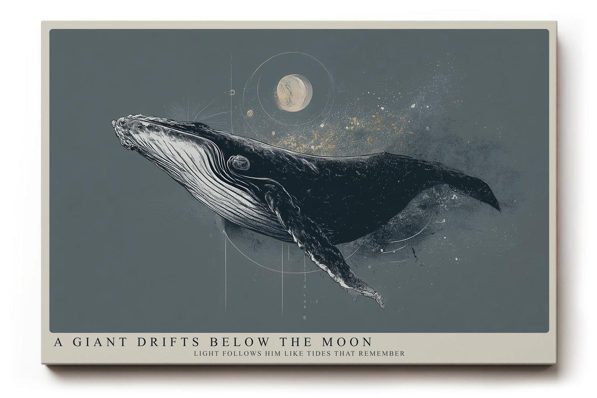 Paul Sinus Wandbild 120x80cm Wal unter dem Mond moderne maritime Illustration mit kosmischer Stimmung
