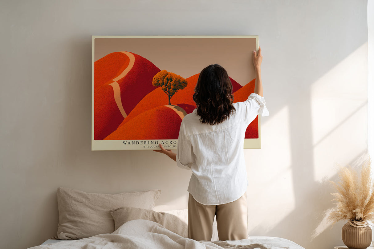 Paul Sinus Wandbild Wandering Across Red Horizons – Symbolische Reise durch leuchtende Landschaften voller Energie und Tiefe