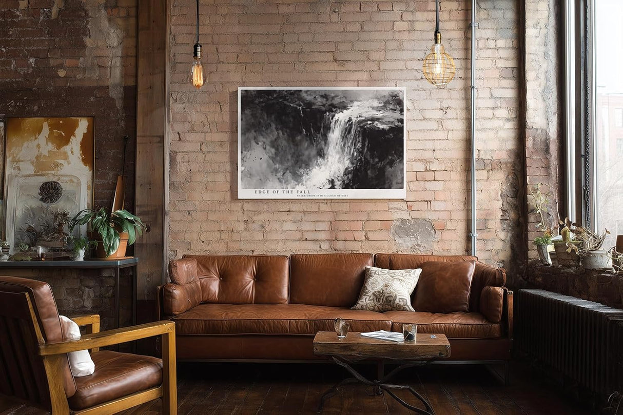 Paul Sinus Wandbild 120x80cm Wasserfall abstrakte Landschaft schwarz weiss moderne Naturkunst Leinwand Wanddekoration kraftvolles Naturmotiv fuer Wohnzimmer Büro