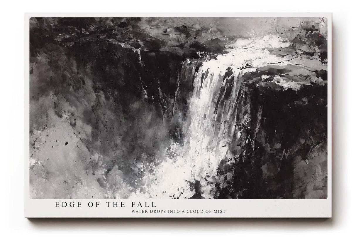 Paul Sinus Wandbild 120x80cm Wasserfall abstrakte Landschaft schwarz weiss moderne Naturkunst Leinwand Wanddekoration kraftvolles Naturmotiv fuer Wohnzimmer Büro