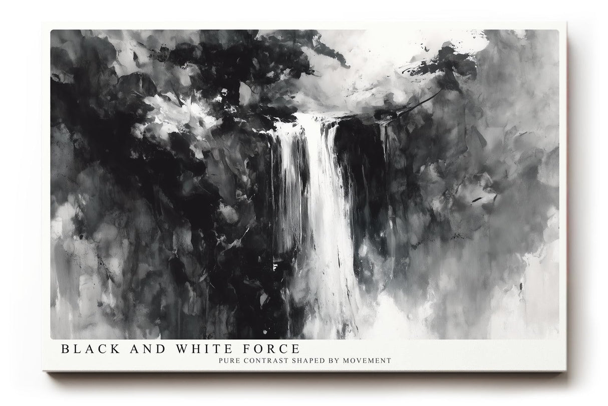 Paul Sinus Wandbild 120x80cm Wasserfall abstrakte Landschaft schwarz weiss moderne Naturmalerei minimalistisches Kunstbild stilvolle Wanddekoration fuer Wohnzimmer Büro