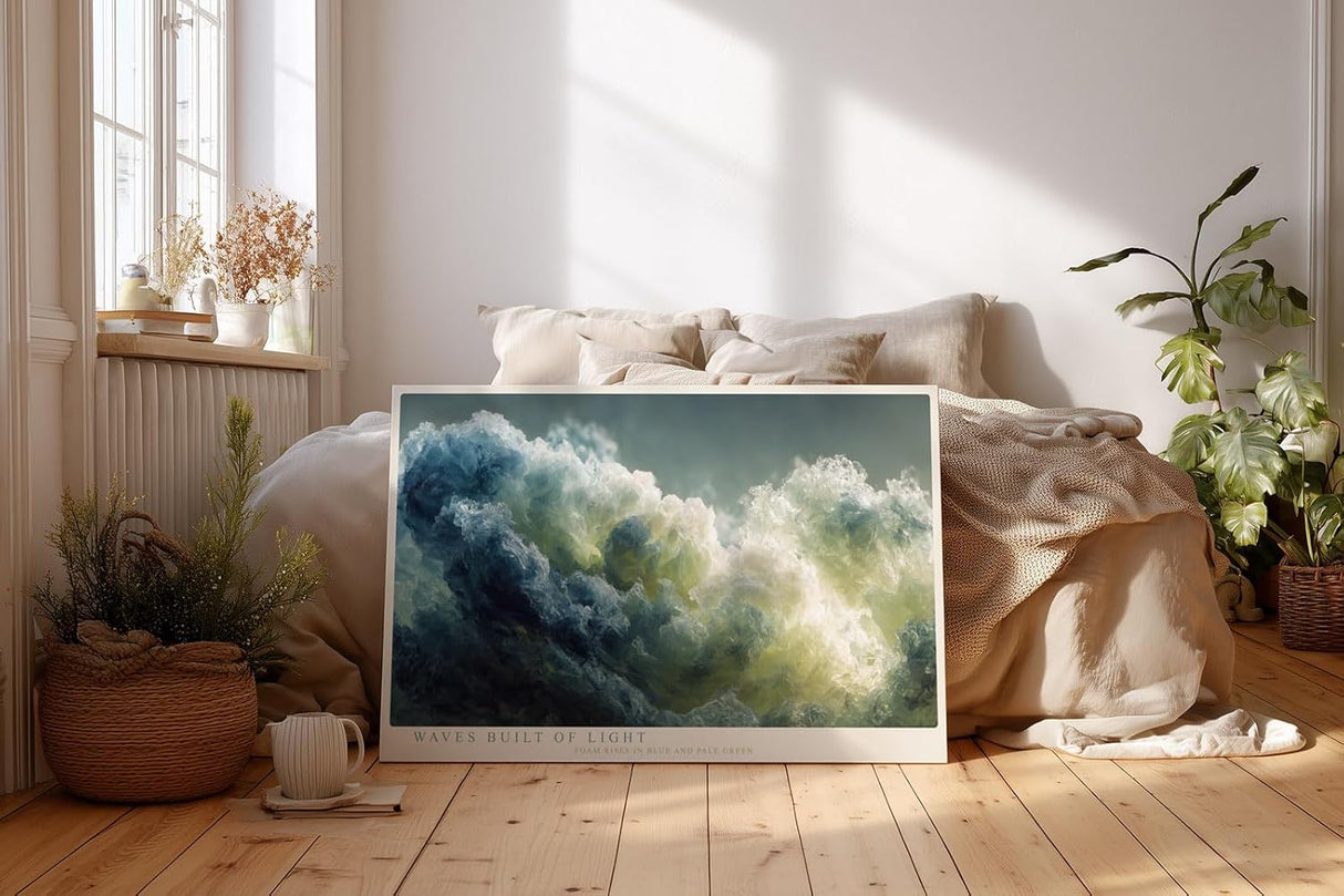 Paul Sinus Wandbild 120x80cm Waves Built of Light Abstrakte Meereswellen Kunst in Blau und Gruen Modernes Ozean Wandbild 120x80cm fuer Wohnzimmer Schlafzimmer und Büro