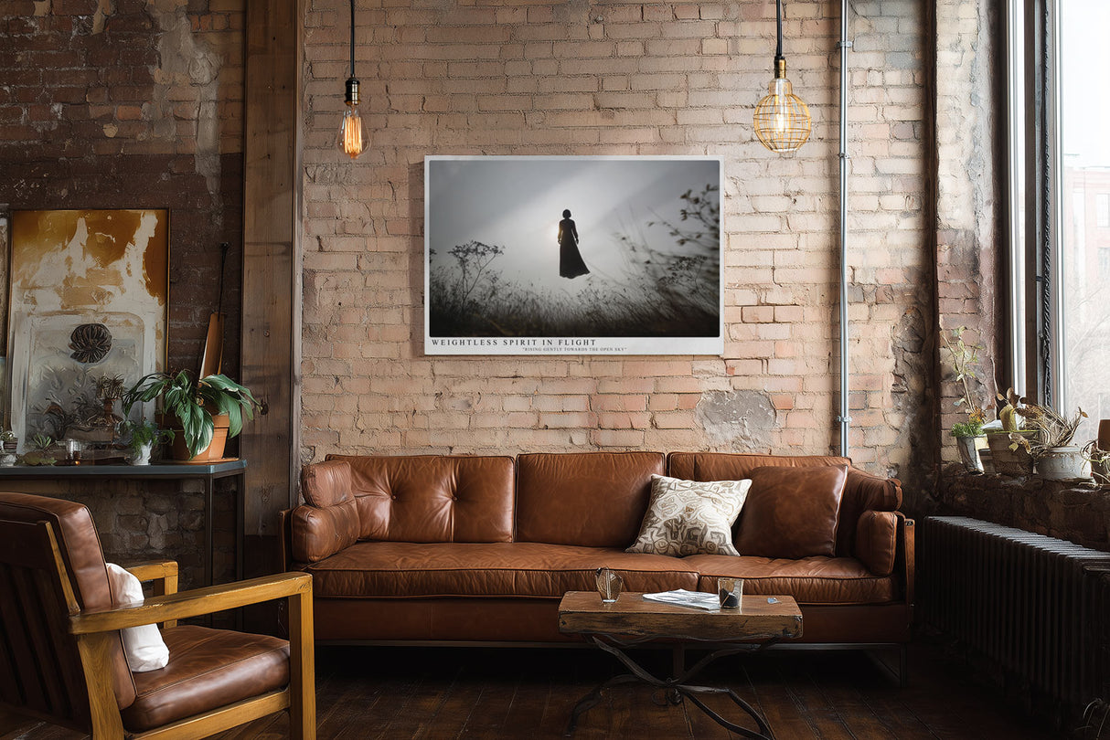 Paul Sinus Wandbild Weightless Spirit in Flight – Schwebende Figur im Gegenlicht – Poetisches Wandbild mit spiritueller Tiefe und minimalistischer Kraft.