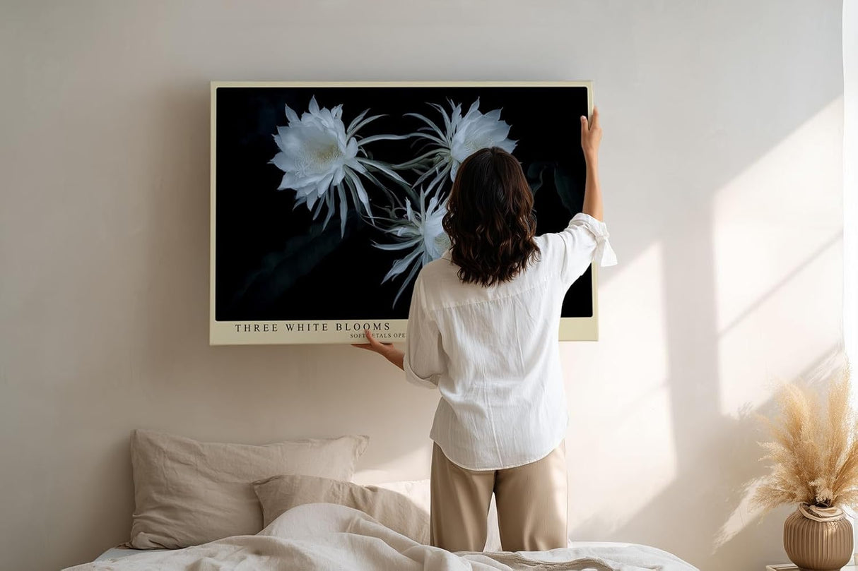 Paul Sinus Wandbild 120x80cm weisse Blueten botanische Kunst auf dunklem Hintergrund elegante Naturfotografie Kunstdruck stilvolle Wanddekoration fuer Wohnzimmer Schlafzimmer
