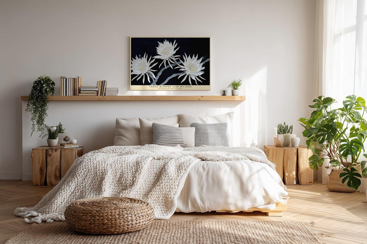 Paul Sinus Wandbild 120x80cm weisse Blumen auf dunklem Hintergrund elegante botanische Kunst moderne Naturfotografie Kunstdruck stilvolle Wanddekoration fuer Wohnzimmer Schlafzimmer Flur