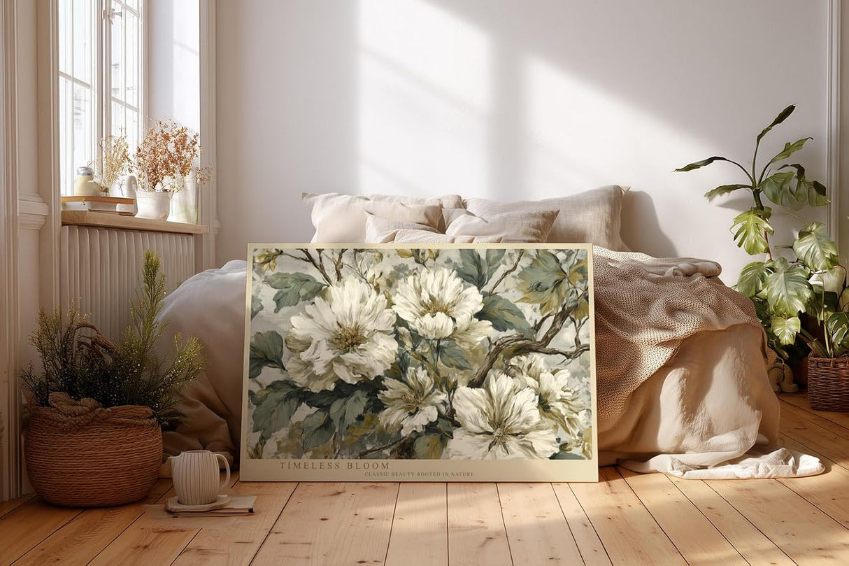 Paul Sinus Wandbild 120x80cm weisse Blumen klassische florale Malerei elegante Naturkunst stilvolle Wanddekoration fuer Wohnzimmer Büro