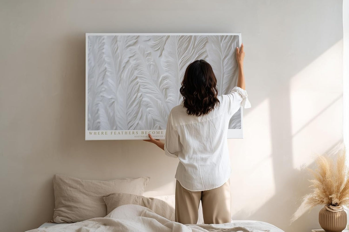Paul Sinus Wandbild 120x80cm Weisse Federstruktur Relief Kunst minimalistisches Naturmotiv in sanften Strukturen fuer moderne Wohnräume