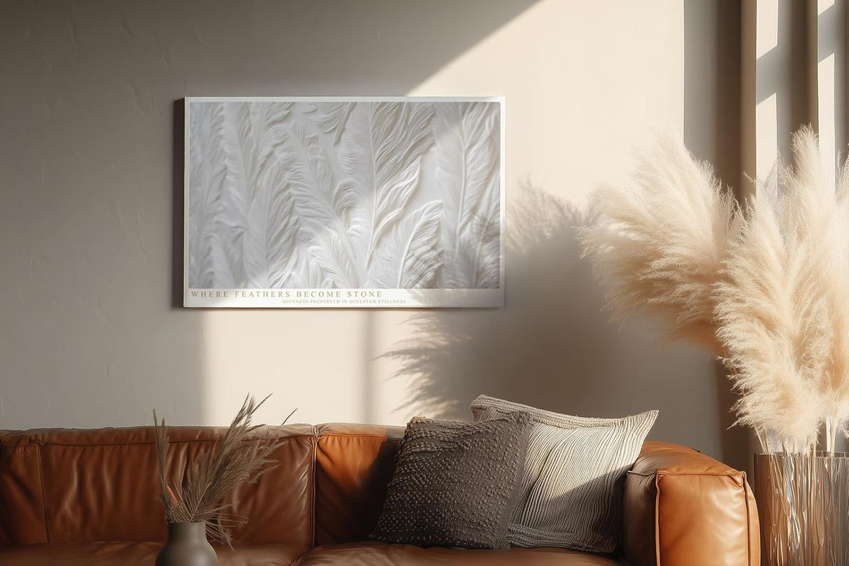 Paul Sinus Wandbild 120x80cm Weisse Federstruktur Relief Kunst minimalistisches Naturmotiv in sanften Strukturen fuer moderne Wohnräume