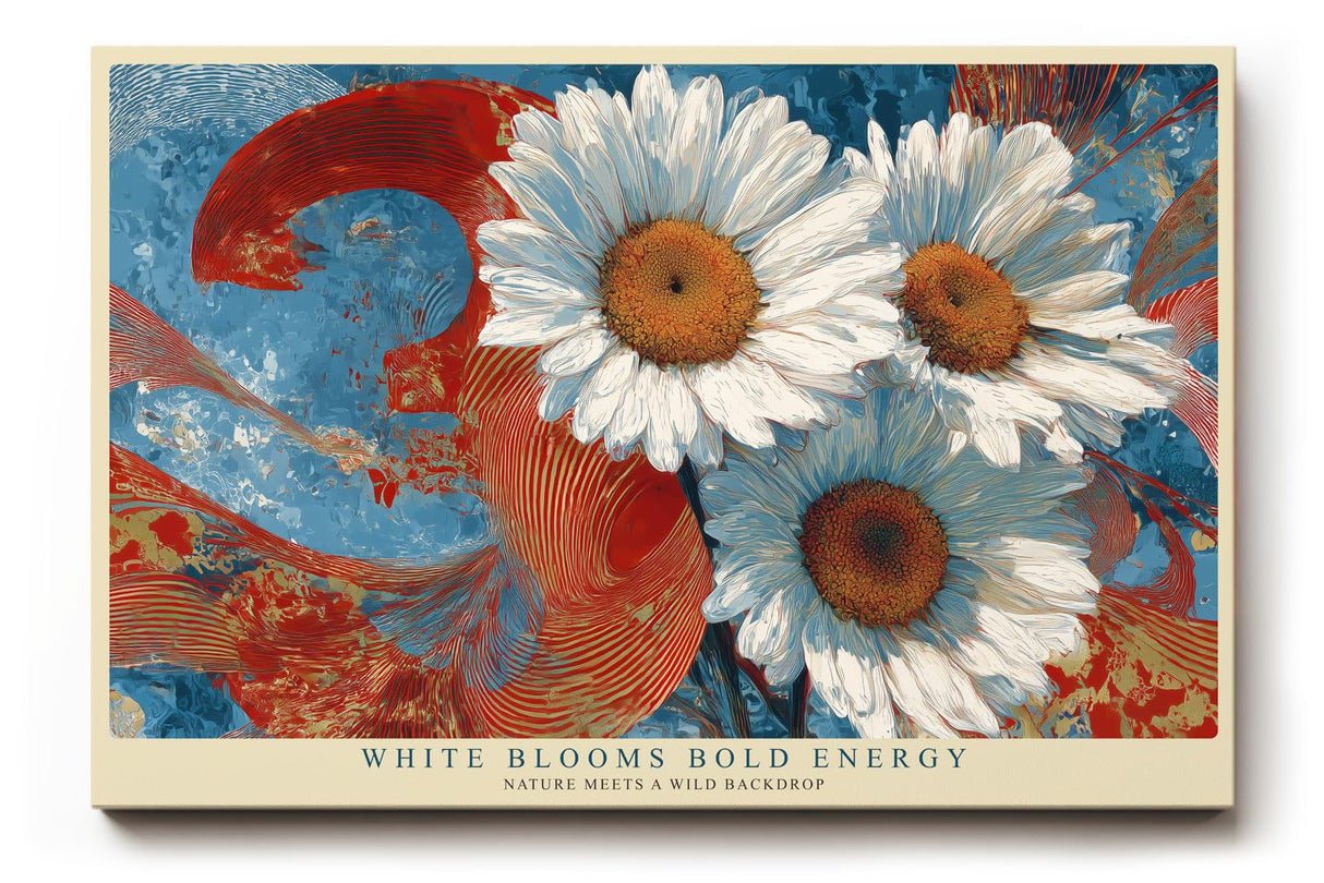 Paul Sinus Wandbild 120x80cm Weiße Margeriten mit abstraktem Hintergrund – Moderne Blumenkunst mit starken Farben für lebendige Wohnräume