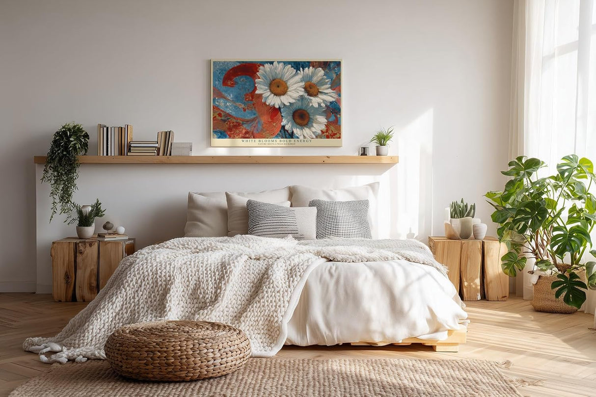 Paul Sinus Wandbild 120x80cm Weiße Margeriten mit abstraktem Hintergrund – Moderne Blumenkunst mit starken Farben für lebendige Wohnräume
